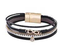 Vancy Utopia Boho Multi-Layer PU Leather Cuff Bracelet for Women Rhinestone Clasp Bracelets, M, Leather, no gemstone