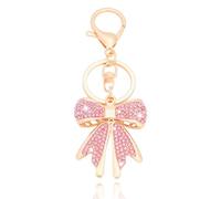 Vancy Utopia Sparkly Gold Plated Color Rhinestone Bow Keychains for Women,Charms for Key Purse Handbags Backpacks, Pink, Medium
