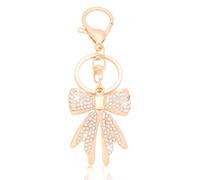 Vancy Utopia Sparkly Gold Plated Color Rhinestone Bow Keychains for Women,Charms for Key Purse Handbags Backpacks, White, Medium