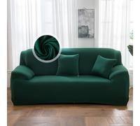 VanderHOME 1-Piece High Stretch Sofa Cover Stylish Solid Colour Couch Covers for Dogs Pets Cats Universal Non Slip Sofa Slipcover for Living Room Furniture Protector (4 Seater, Dark green)