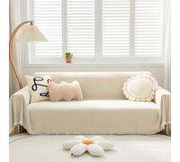 VanderHOME Chenille Sofa Throw 1/2/3/4 Seater Fluffy Soft Decorative Throws for the Sofa Skin-friendly Soft Blanket Sofa Protector for Settees Couch Sofa Bed and Armchair 180 * 420cm Creamy white