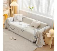 VanderHOME Chenille Sofa Throw Sofa Cover Home Decor Four Seasons Universal Woven Tassel Throws Abstract Geometric Line Multifunctional Soft Comfortable Sofa Blanket 180 * 260cm Light grey