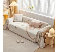 VanderHOME Chenille Sofa Throw Sofa Cover Home Decor Four Seasons Universal Woven Tassel Throws Abstract Geometric Line Multifunctional Soft Comfortable Sofa Blanket 180 * 230cm Khaki