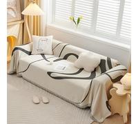 VanderHOME Chenille Sofa Throw Sofa Cover Home Decor Four Seasons Universal Woven Tassel Throws Abstract Geometric Line Multifunctional Soft Comfortable Sofa Blanket 180 * 130cm Dark grey