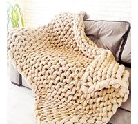 VanderHOME Chunky Knit Throw Blanket,Super Thick Knitted Blanket Handmade Soft Thick Chunky Knitted Blanket Cozy Bed Throw Fashion Sofa Blanket Yoga Mat Rug Home Decor Gift (Beige,100x100 cm)