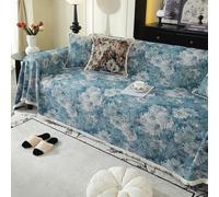 VanderHOME Durable Artisan Sofa blanket - Breathable Cotton and Linen Blend Throws for the Sofa, Vintage-Inspired Home Decor with All-Season Versatility 180 * 380cm-Ink flower