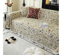 VanderHOME Durable Artisan Sofa blanket - Breathable Cotton and Linen Blend Throws for the Sofa, Vintage-Inspired Home Decor with All-Season Versatility 180 * 380cm-Blue garden bird