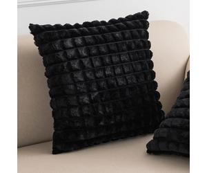 VanderHOME Fluffy Soft Plush Velvet Decorative Cushion Cover Small Fragrant Square Pillow Cover Smooth Washable Plush Pillow Shell for Living Room Bedroom Sofa 45x45cm Black
