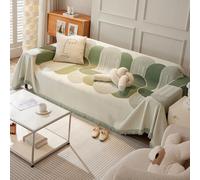 VanderHOME Multifunctional Reversible Sofa Cover, Striped Sofa Throws Couch Cover with Decorative Fringe Bedspread,Ideal for Sofa Couch Bench and Bed 180 * 340cm-Green