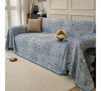 VanderHOME Reversible Chenille Sofa Throws Elegant Pattern Sofa Blanket with Decorative Tassels Versatile Throws for Sofas Large Throws for Sofa Bed All Season 180 * 260cm-Blue