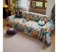 VanderHOME Sofa Throws Large 3 Seater Woven Flowers Pattern Sofa Blanket with Decorative Tassels Versatile Throws for Sofas Large Throws for Sofa Bed and Armchair 180 * 150cm-Cyan