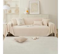 VanderHOME Solid color sofa cover Woven Sofa Cushion Home Decor Four Seasons Universal Multifunctional Soft Comfortable Blanket Sofa Slipcovers reversible for Livingroom 180 * 340cm-Beige