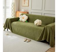 VanderHOME Solid Color Sofa Throws Couch Cover with Decorative Fringe Bedspread, Multifunctional Chenille Sofa blanket,Ideal for Sofa Couch Bench and Bed 230 * 380cm-Matcha Green