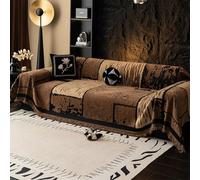 VanderHOME Throws for Sofas Chenille Sofa Throw, Chinese Classical Style Sofa blanket Jacquard Woven Versatile Decorative Throw for Sofa, Bedspread and Settee 180 * 280cm-Curry