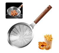 VANDHOME Skimmer Slotted Spoon 10 Inch 304 Stainless Steel Strainer Ladle with Wood Handle, Kitchen Spider Pasta Strainer for Chefs Cooking Draining and Frying (wooden handle)