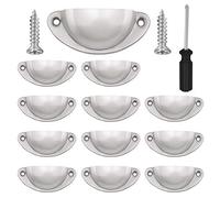 Vandicka 12 Pcs Silver Half Moon Shell Cup Pull Handles for Cabinet Cupboard Door Dresser Wardrobe Drawer with Screws & Screwdriver, 65mm Hole Centre, Polished Nickel