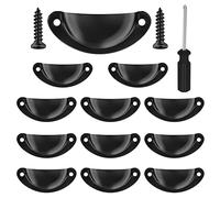 Vandicka 12 Pcs Vintage Half Moon Shell Cup Pull Handles for Cabinet Cupboard Door Dresser Wardrobe Drawer with Screws & Screwdriver, 65mm Hole Centres, Black