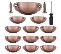 Vandicka 12 Pcs Vintage Half Moon Shell Cup Pull Handles for Cabinet Cupboard Door Dresser Wardrobe Drawer with Screws, 65mm Hole Centres, Brushed Copper
