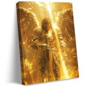 vandlife Bible Stories Canvas Wall Art Heavenly Guardian Archangel Michael Wearing Golden Armor Painting Framed Religious Tranquility Prints for Home Office Decor 12x16in