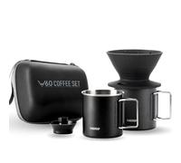 Vandroop Camping Pour Over Coffee Maker Set, Travel V60 Set - Collapsible Silicone Coffee Dripper, 2 Portable Stainless Steel Cups, With 10 pcs V60 Paper Filter (BLACK, for 2-3 People)