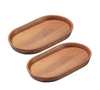 Vandroop Mini Serving Trays for Parties, Small Decorative Tray for Tea＆Coffee, Oval Wooden Plates for Serving Food for Appetizer＆Vegetables for Bathroom 7.8"×4.6" (Acacia, Set of 2)