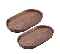 Vandroop Mini Serving Trays for Parties, Small Decorative Tray for Tea＆Coffee, Oval Wooden Plates for Serving Food for Appetizer＆Vegetables for Bathroom 7.8"×4.6" (Walnut, Set of 2)