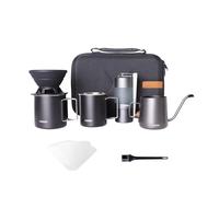 Vandroop Pour Over Coffee Maker Set, ALL in 1 Portable Set- Manual Coffee Grinder with Stainless Steel Conical Burr, Collapsible Silicone Coffee Dripper Set, Coffee Gooseneck Kettle