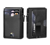 Vandz Minimalist Wallet for Men,Slim RFID Blocking Bifold Wallet Credit Card Holder Aluminum Pop-Up Card Case with Money Clip, Jet Black, slim, Minimalist