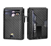 Vandz Minimalist Wallet for Men,Slim RFID Blocking Bifold Wallet Credit Card Holder Aluminum Pop-Up Card Case with Money Clip, Carbon Fiber Black, slim, Minimalist