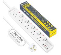VANENIK Extension Lead 3M with 4 USB C Ports, 20W PD Fast Charging, Child Safety Shutter, Surge Protection & Fire-Resistant Housing (5 Gang)