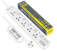 VANENIK Universal Extension Lead with USB C Slot 3M - 5 Gang Way Extension Cord with Surge Protector Extension Socket Outlets 3 Meter with 4 USB Fast Charger MAX 32W QC3.0+PD 3.0 Fast Charging (White)