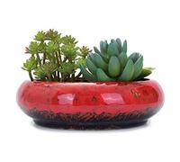 VanEnjoy 7.1 inch Round Large Shallow Succulent Ceramic Glazed Planter Pots with Drainage Hole, Bonsai Pots Garden Decorative Cactus Stand Flower Container (Red)