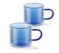 VanEnjoy Double Wall Glass Coffee Mugs, Blue Espresso Cups Set of 2, Aesthetic Colored Borosilicate Glass Mug, Cute
