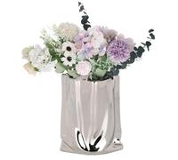 VanEnjoy Large Silver Ceramic Vase, Wide Mouth, Paper Bag Design, Modern Chrome Vase for Home Decor