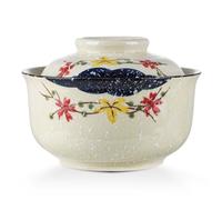 VanEnjoy Microwavable Ramen Bowl with Lid, 25 Oz Japanese Bowl Big Ceramic Japanese Soup Bowl with Lid, Korean Clay Pot - floral