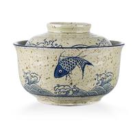 VanEnjoy Microwavable Ramen Bowl with Lid, 25 Oz Japanese Bowl Big Ceramic Japanese Soup Bowl with Lid, Korean Clay Pot - fish