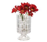 VanEnjoy Pedestal Base Glass Vase Wide Mouth vases for Flowers, Embossed Flower Vase Decorative for Home Office Wedding Holiday Party - 9 inches Stripe