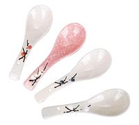 VanEnjoy Set of 4 Chinese/Japanese Ceramic Soup Spoons, Pink Cherry Blossom in Snow Pattern Ceramic Spoon Suitable for Soup