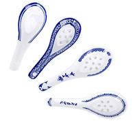 VanEnjoy Set of 4 Chinese/Japanese Ceramic Soup Spoons, Tradition Blue and White Ceramic Spoon Suitable for Soup