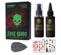 VANERIA Halloween Fake Blood Set,Realistic Washable, 50ml Fake Blood Spray and 50ml Dripping Blood, Sponge,4 Fake Scars & 4 Glow In The Dark Tattoo Stickers for Zombie, Vampire Cosplay & Dress Up