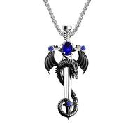 Vanesseva Men's Gothic Dragon Pendant Necklace - 316L Steel Viking Wing Cross Sword, Punk Animal Symbol Jewelry,Father's Day Gift for Dad, L, Stainless Steel, No Gemstone