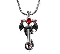 Vanesseva Men's Gothic Dragon Pendant Necklace - 316L Steel Viking Wing Cross Sword, Punk Animal Symbol Jewelry,Father's Day Gift for Dad, L, Stainless Steel, No Gemstone