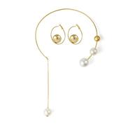 Vanesseva Minimalist Open Cuff Choker Pearl Bead Ball Chain Necklace and Circle Ball Earrings for Women,Geometric Metal Choker Galaxy Aesthetic, Punk Rocker Faux Pearl Necklace Statement Cool Jewelry