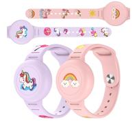 Vanet Compatible for AirTag Waterproof Bracelets for Kids, 2 Pack Silicone Wristbands with Hidden Holder, Full Coverage Cute Cartoon Design, Lightweight GPS Tracker, Child Safety Bands, No Tracker