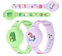 Vanet Compatible for AirTag Waterproof Bracelets for Kids, 2 Pack Silicone Wristbands with Hidden Holder, Full Coverage Cute Cartoon Design, Lightweight GPS Tracker, Child Safety Bands, No Tracker