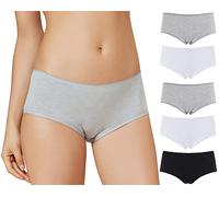 VANEVER 5PK Ladies' Premium Cotton Boy Shorts,Women's Knickers,Stretch and Pure Cotton, Breathable and Comfortable for everyday use,Black/Grey/White,Size 12