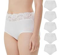 VANEVER -Lace Trim Full Briefs Underwear Women,Cotton Ladies High Rise Knickers, Breathable Soft Cotton Women Granny Panties,Pack of 5,Size20,Cream
