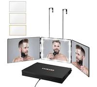Vanexiss Rechargeable Trifold Mirror 32X19.5Cm With 3 Color Led Light And Retractable Hook For Haircut And Grooming