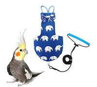 VANFAVORI Bird Diaper Harness Flight Suit Clothes with 80 Inch Flying Leash for Parrots Cockatiel Pet Birds Including A Cotton Pad, S Size, Elephant
