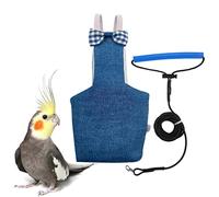 VANFAVORI Bird Diaper Harness Flight Suit Clothes with 80 Inch Flying Leash Rope for Parrots Conure Cockatiel Pet Birds Weight 75-99 Grams, M Size Denim, Including A Cotton Pad